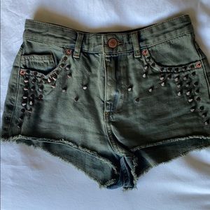 Topshop moto mid waist shorts with studs